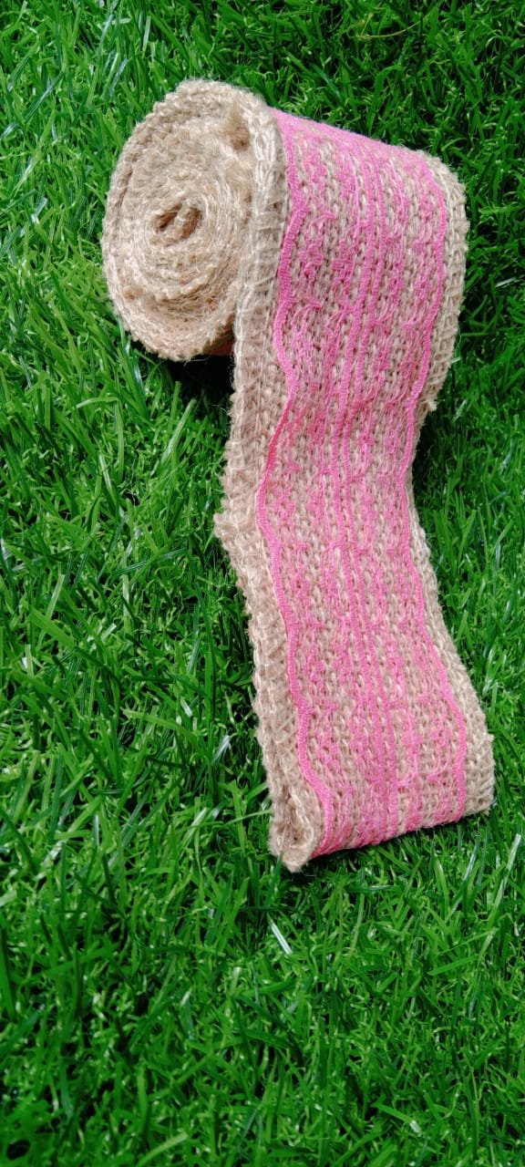 Jute and Net Lace- 1 roll- 3 mtr - Pink