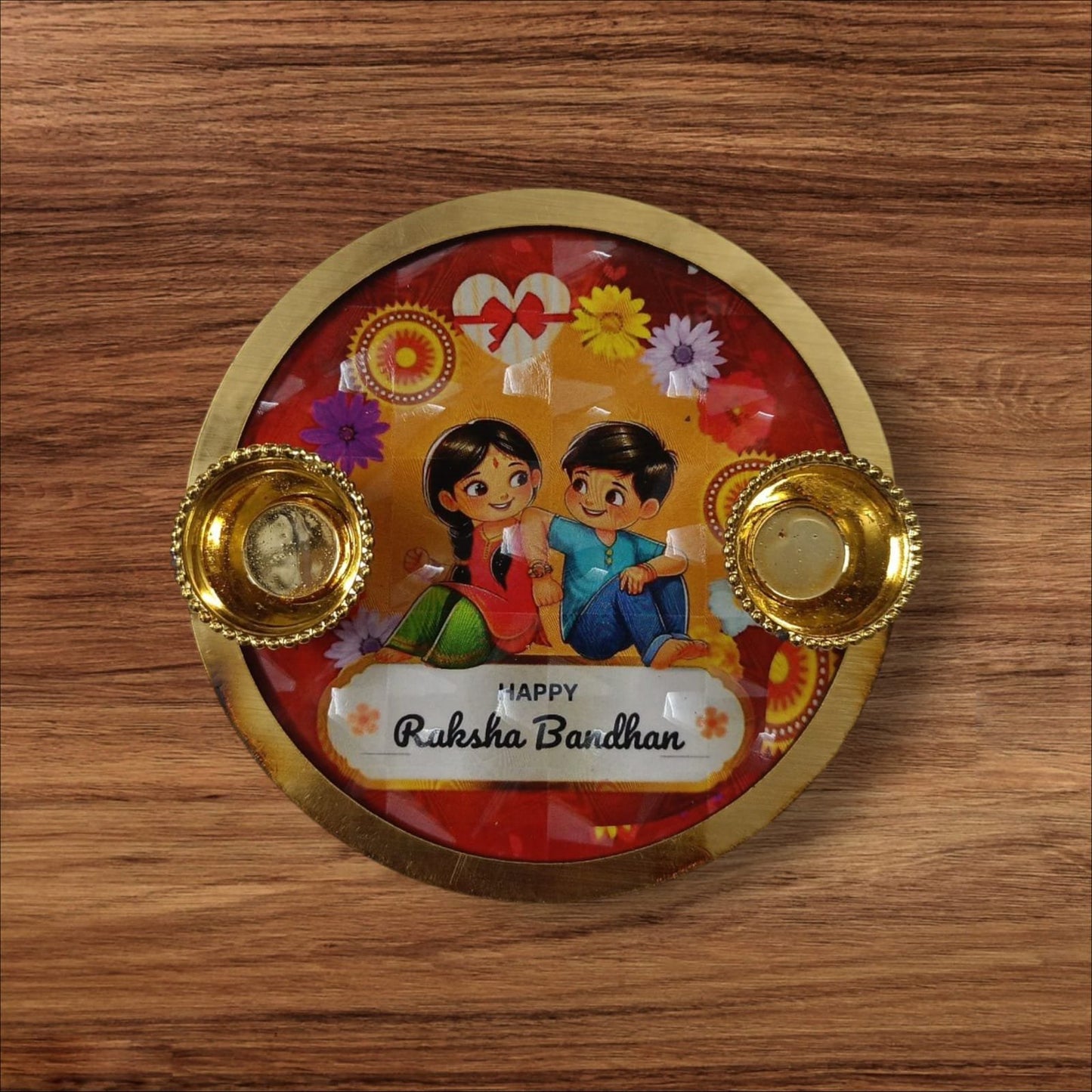 MDF Rakhi Plates With Roli Chawal Katori 4inch