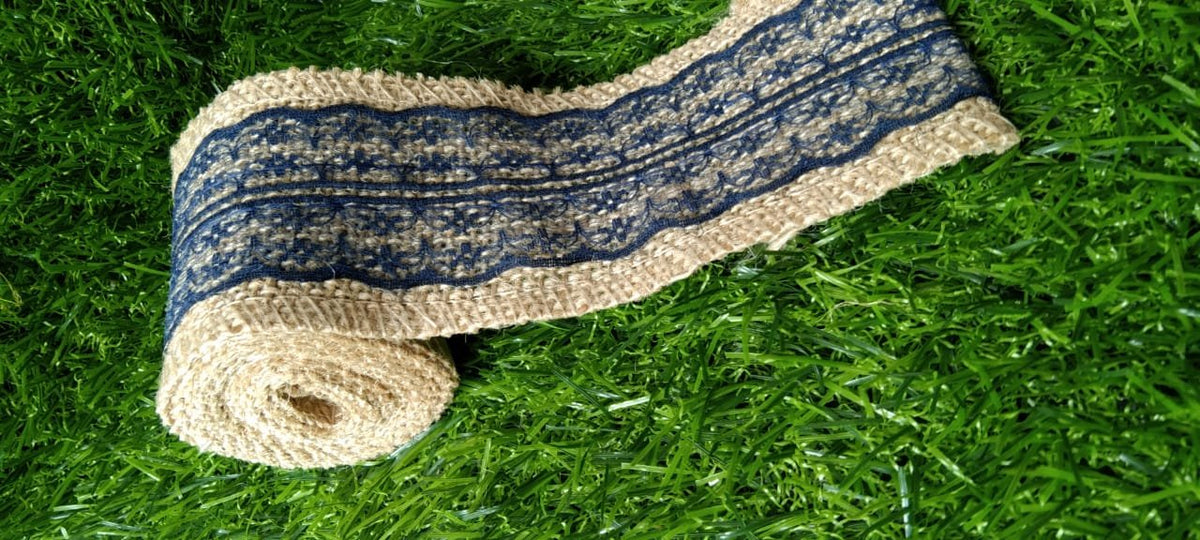 Jute and Net Lace- 1 roll- 3 mtr - Dark Blue