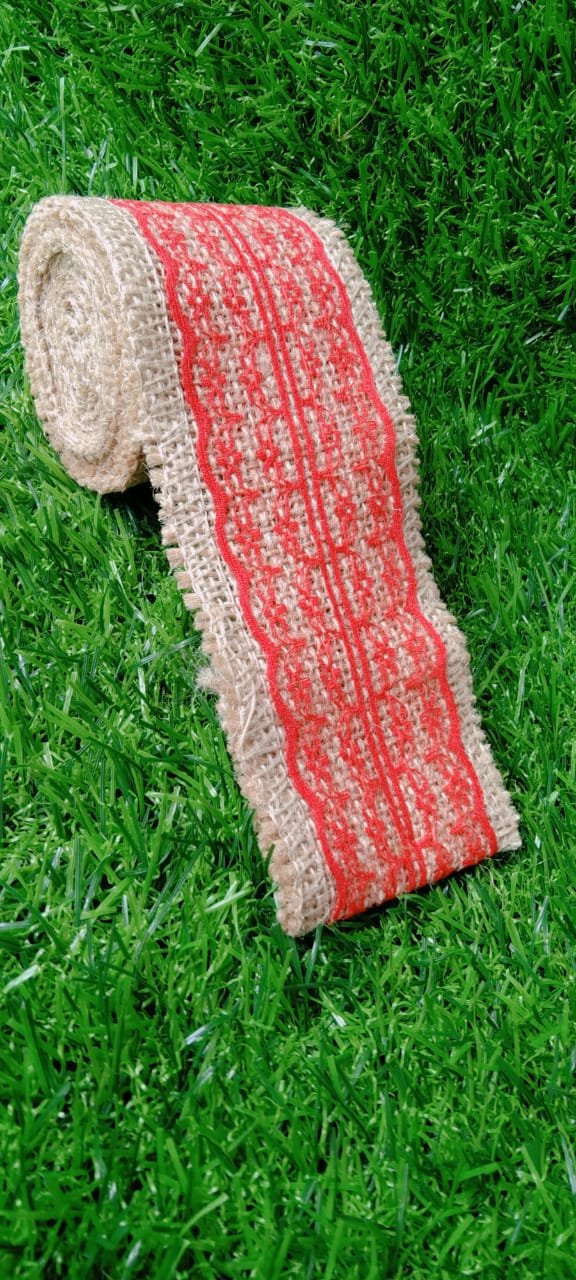 Jute and Net Lace- 1 roll- 3 mtr- Red