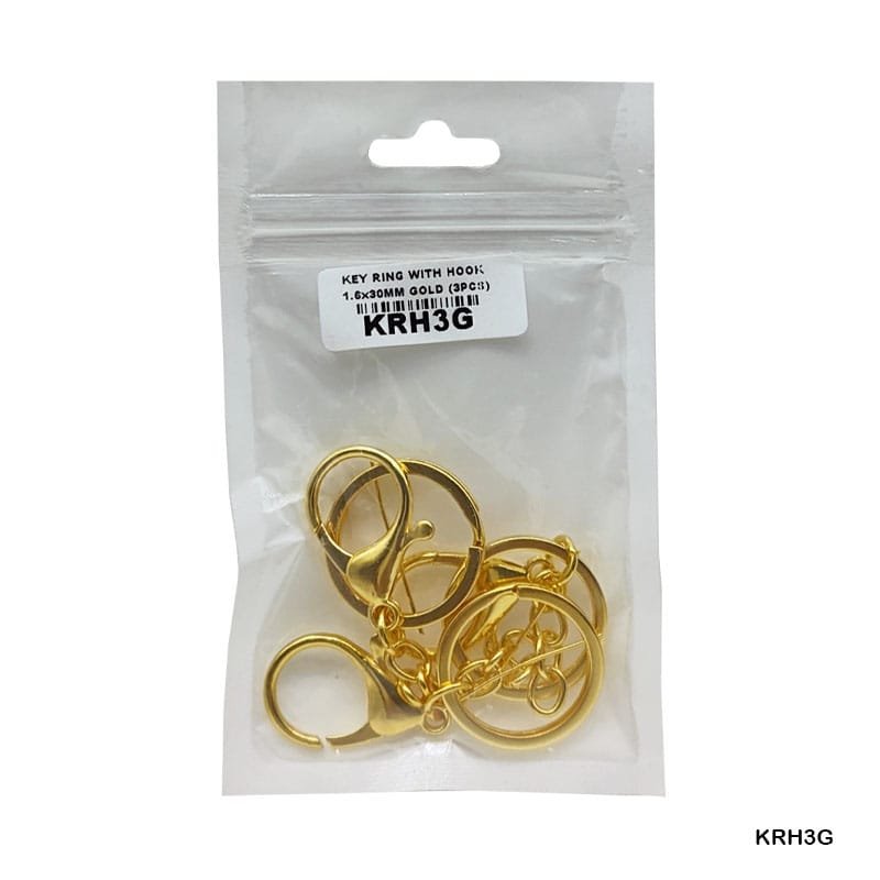 Key Ring With Hook Gold (KRH3G) - 1.6*30MM