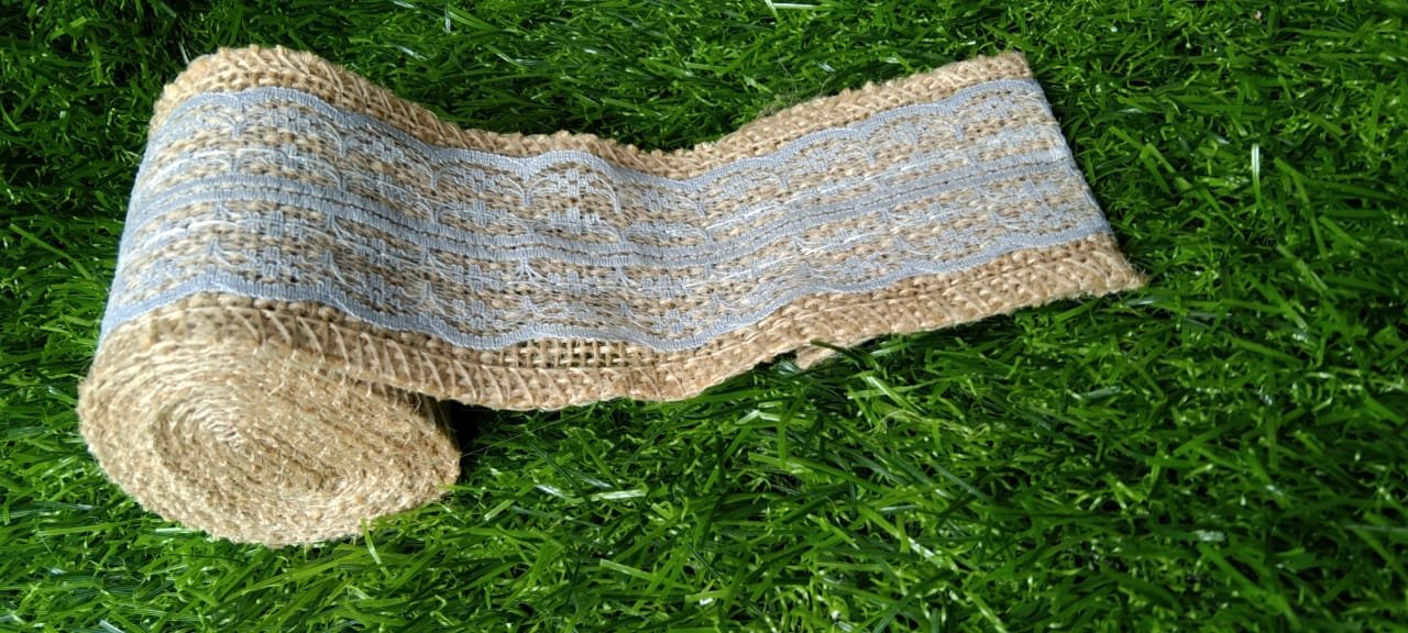 Jute and Net Lace- 1 roll- 3 mtr - Grey