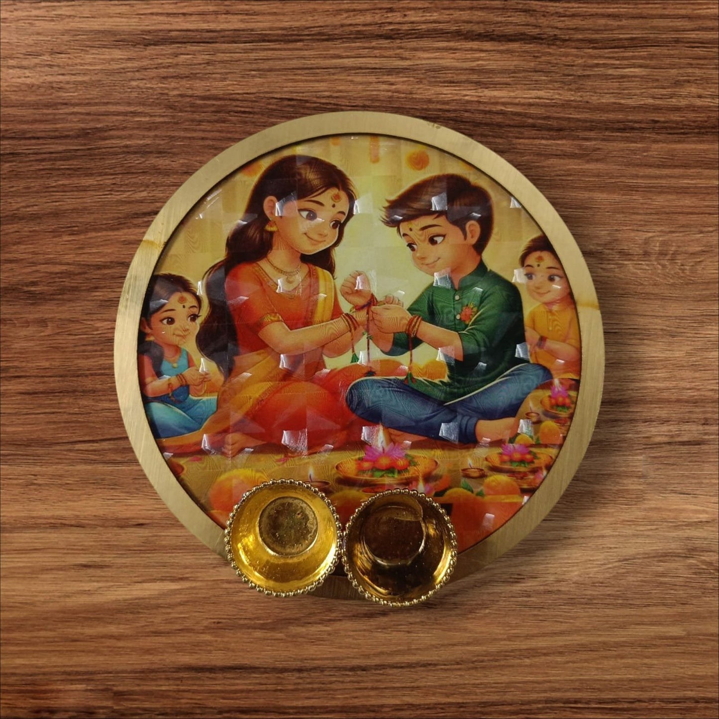 MDF Rakhi Plates With Roli Chawal Katori 6inch