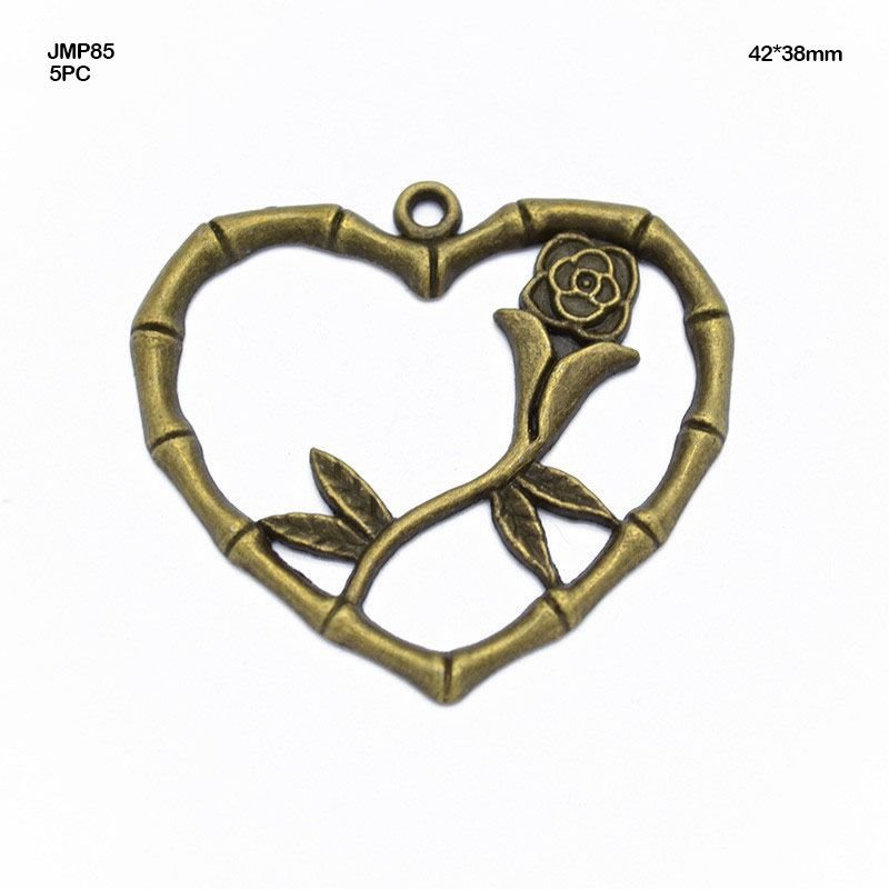 Heart Rose Pendants Copper (JMP85) -5pc