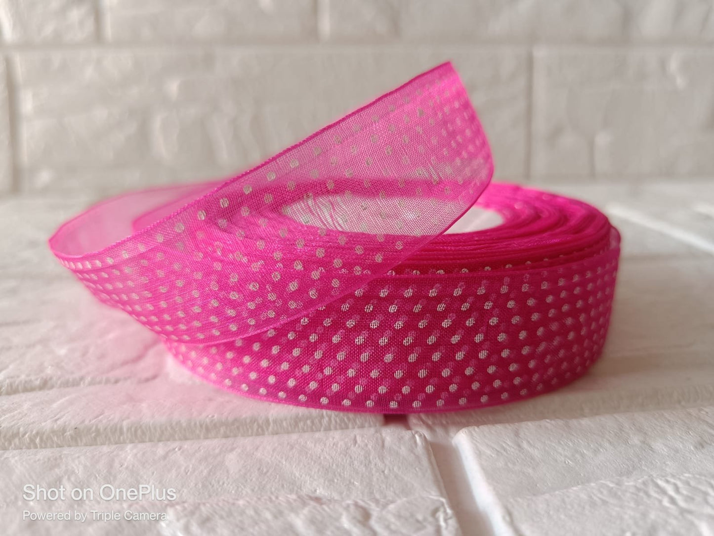 Organza Polka Dot Ribbon 1 inch – Dark Pink
