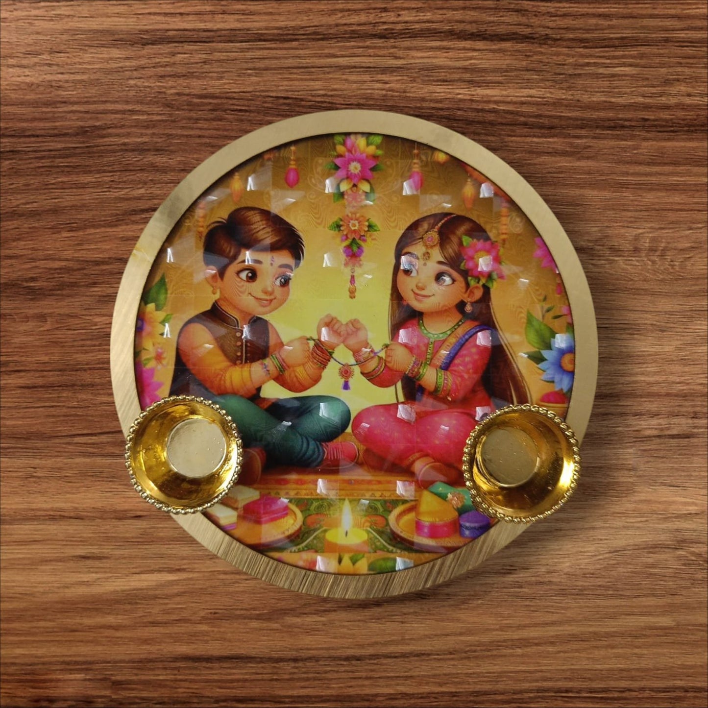 MDF Rakhi Plates With Roli Chawal Katori 4inch