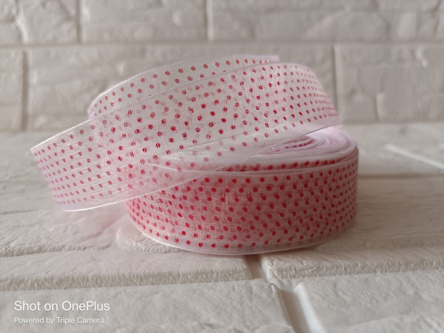 Organza Polka Dot Ribbon 1 inch – White