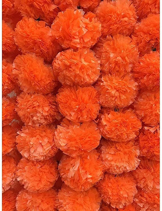 Artificial Flowers Marigold Garlands for Decoration (Orange) - Pack of 5