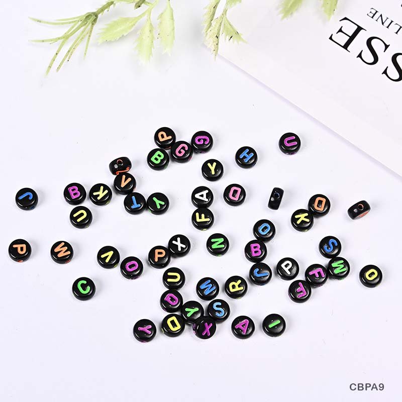 Black/Coloured Alphabet Craft Beads - 25gm