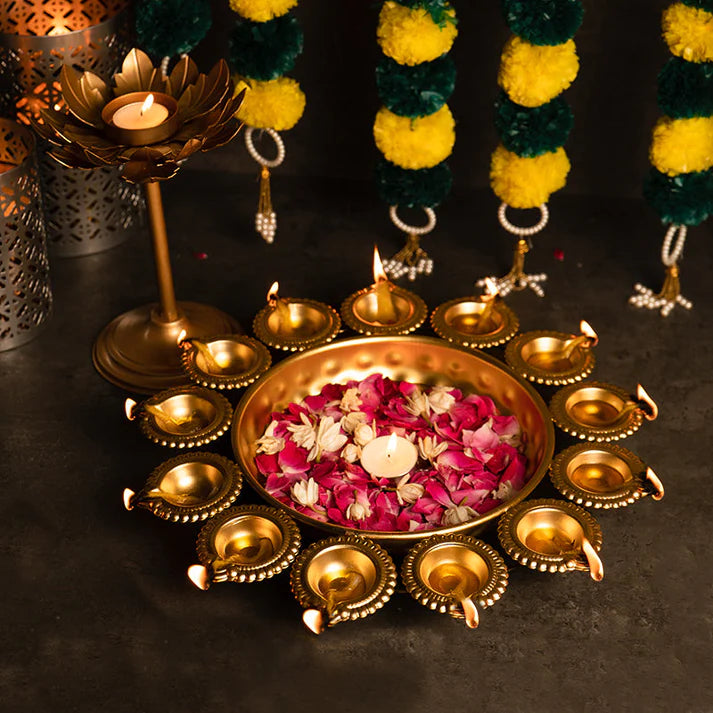 Floral Urli With Diya (12*2inch) - 1pc