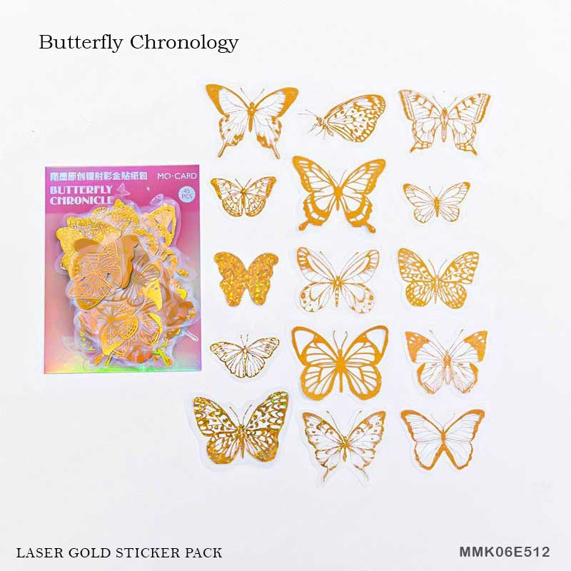 Butterfly Chronicle Golden Decorative Sticker - 45pc