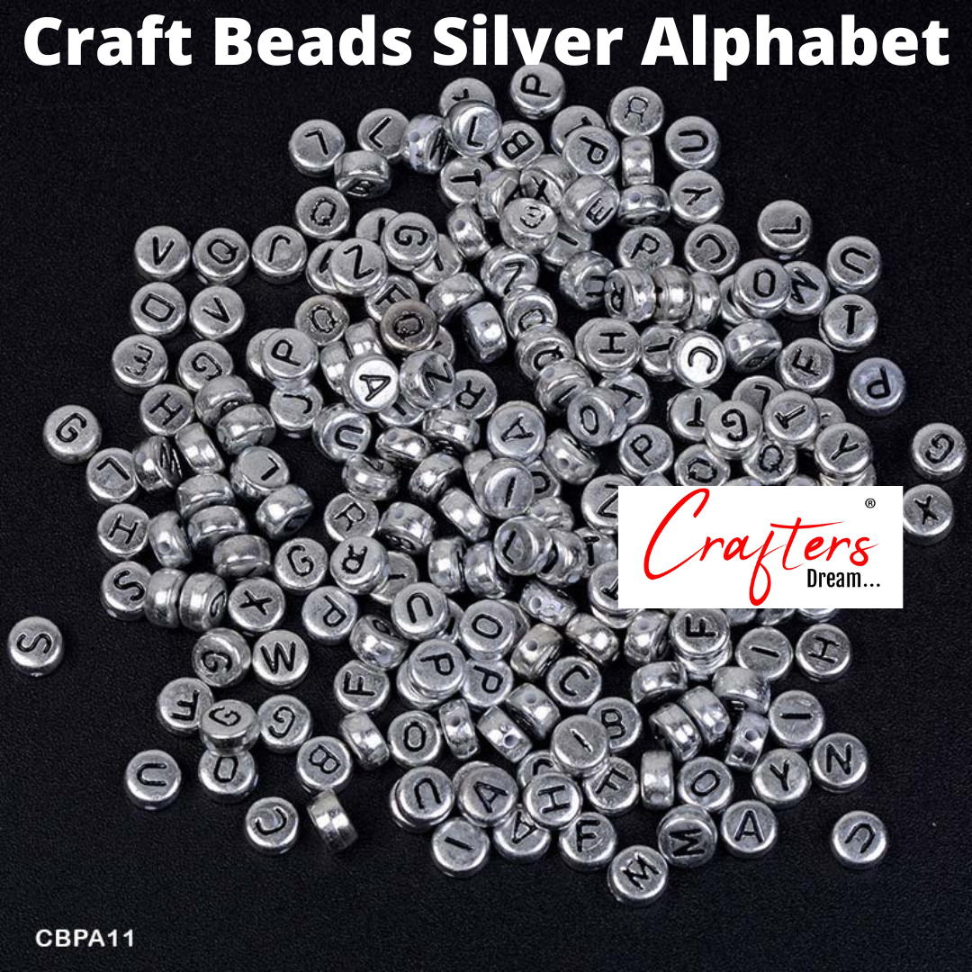 Silver Round Alphabets Beads- 25 gm