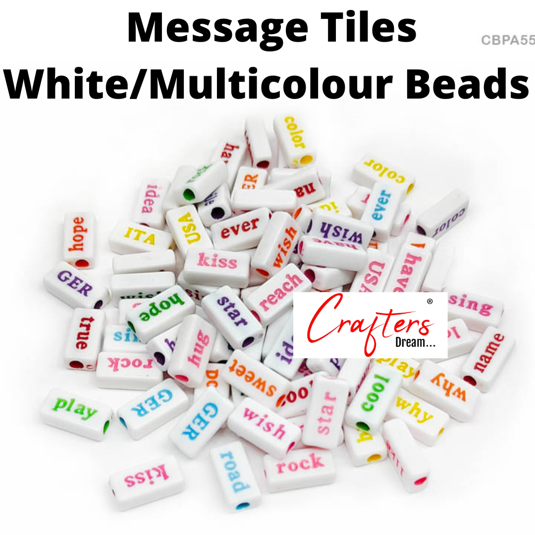 White/Multicolour Message Tiles Beads - 25gm