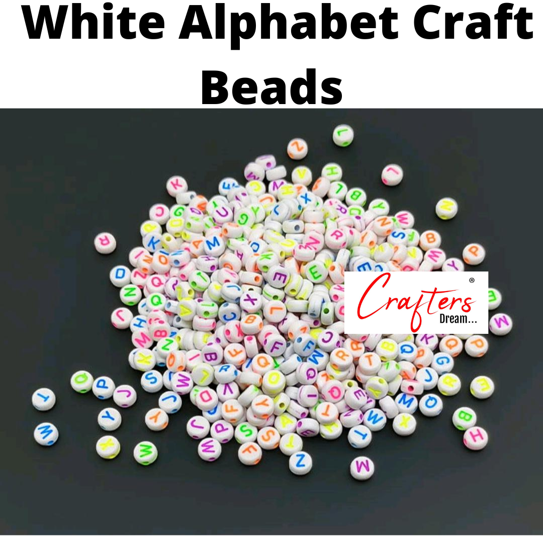 White Alphabet Craft Beads - 25gm
