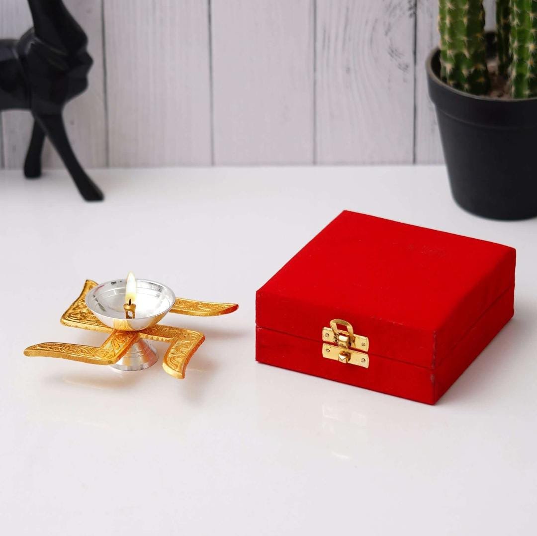 Brass Swastik Diya (3.5*3.5*1.75inch) with Gift Box