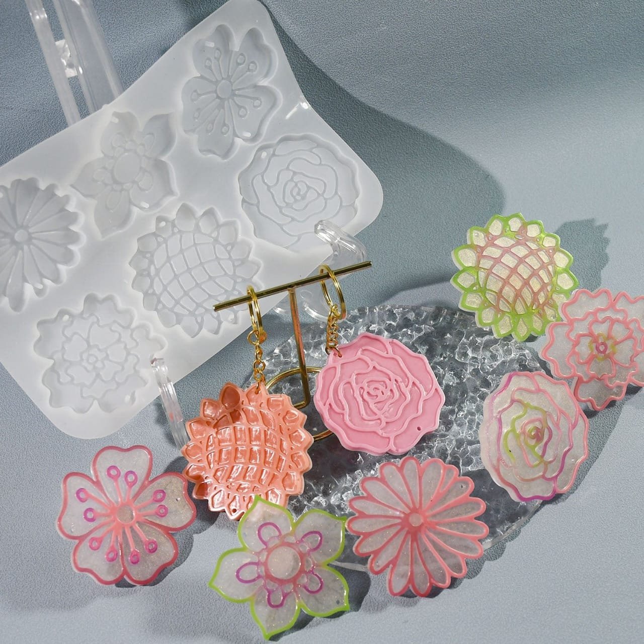 6 Cavity Floral Keychain & Pendant Mould - (SM0888)