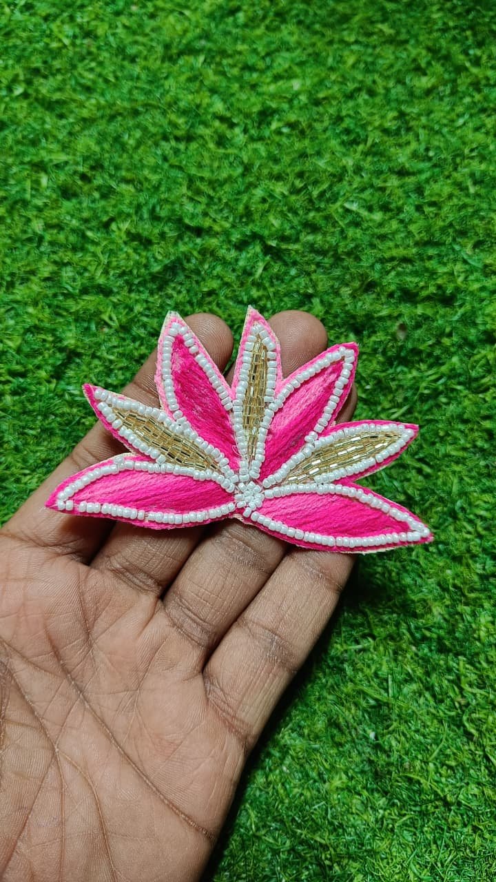 Golden Dark Pink Half Lotus Buti Patches - 10pc