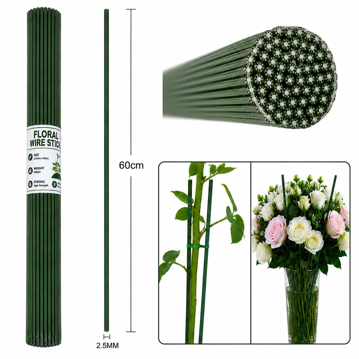 Green Floral Stem Wire 500gm (2.5mm*60cm)