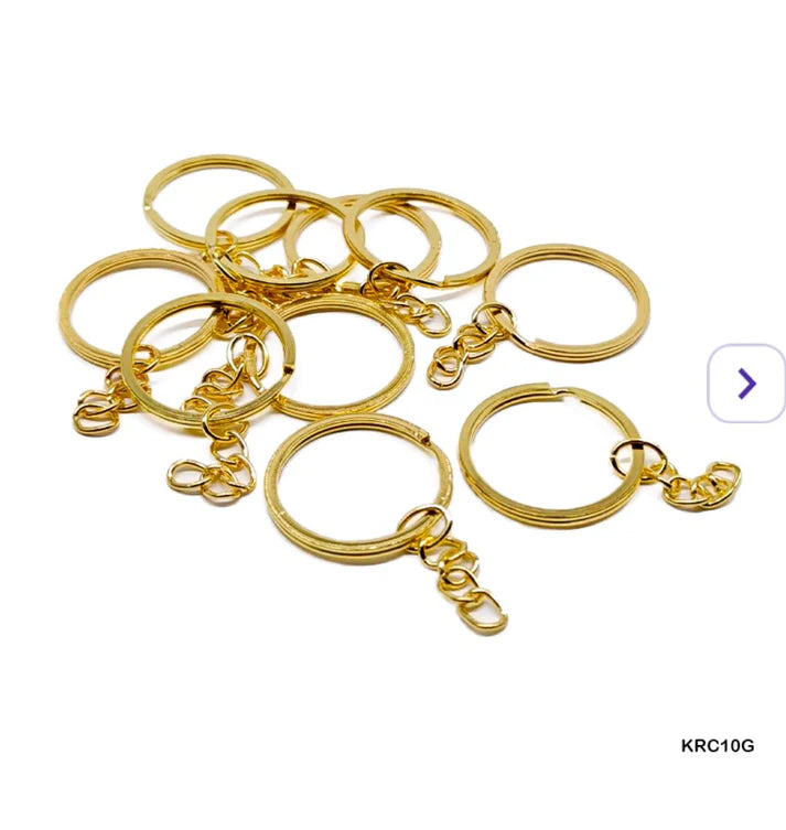 Key Ring With Chain Gold KRC10G - 10Pc