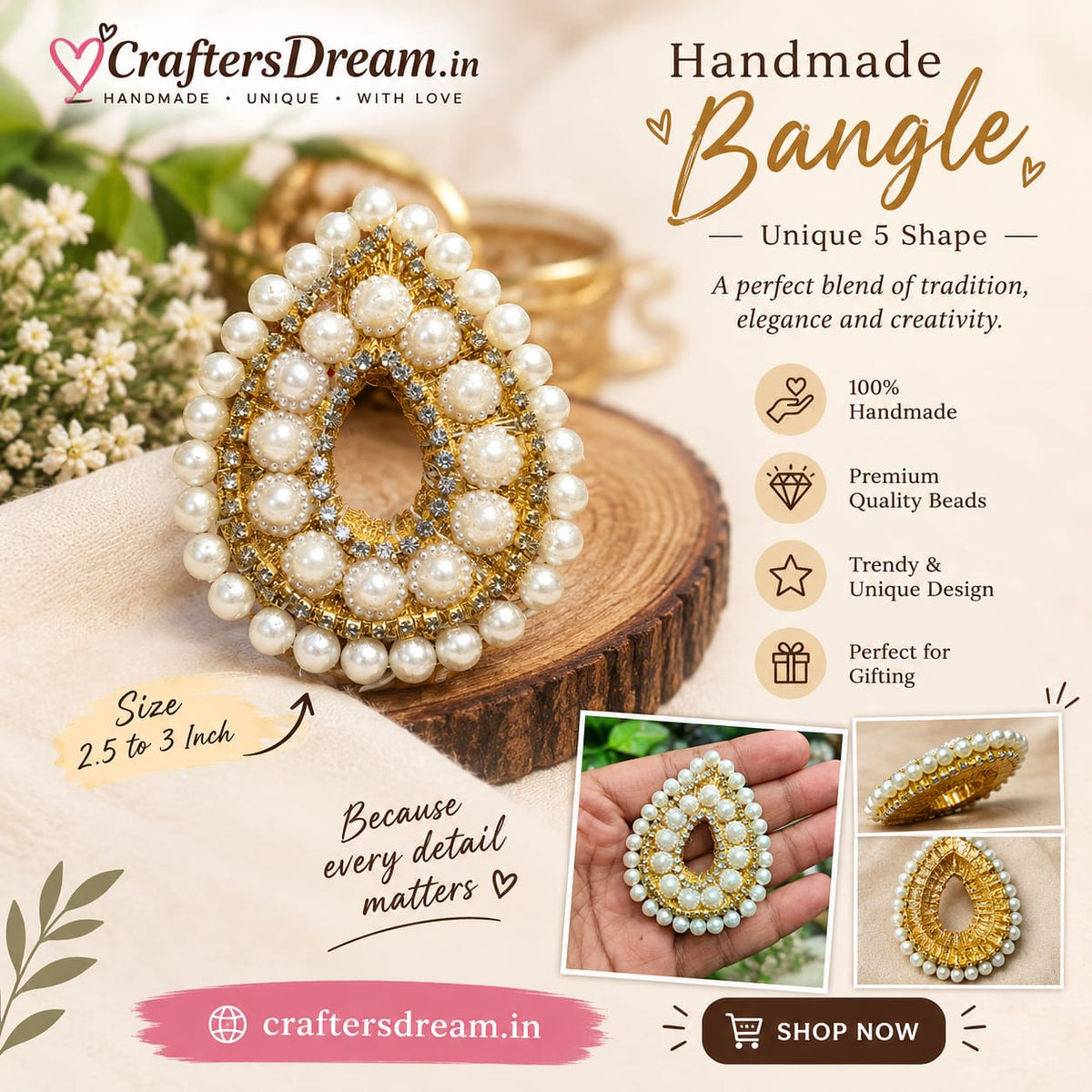 Pan Shaped Bangle (2.5-3inch) - 10pc