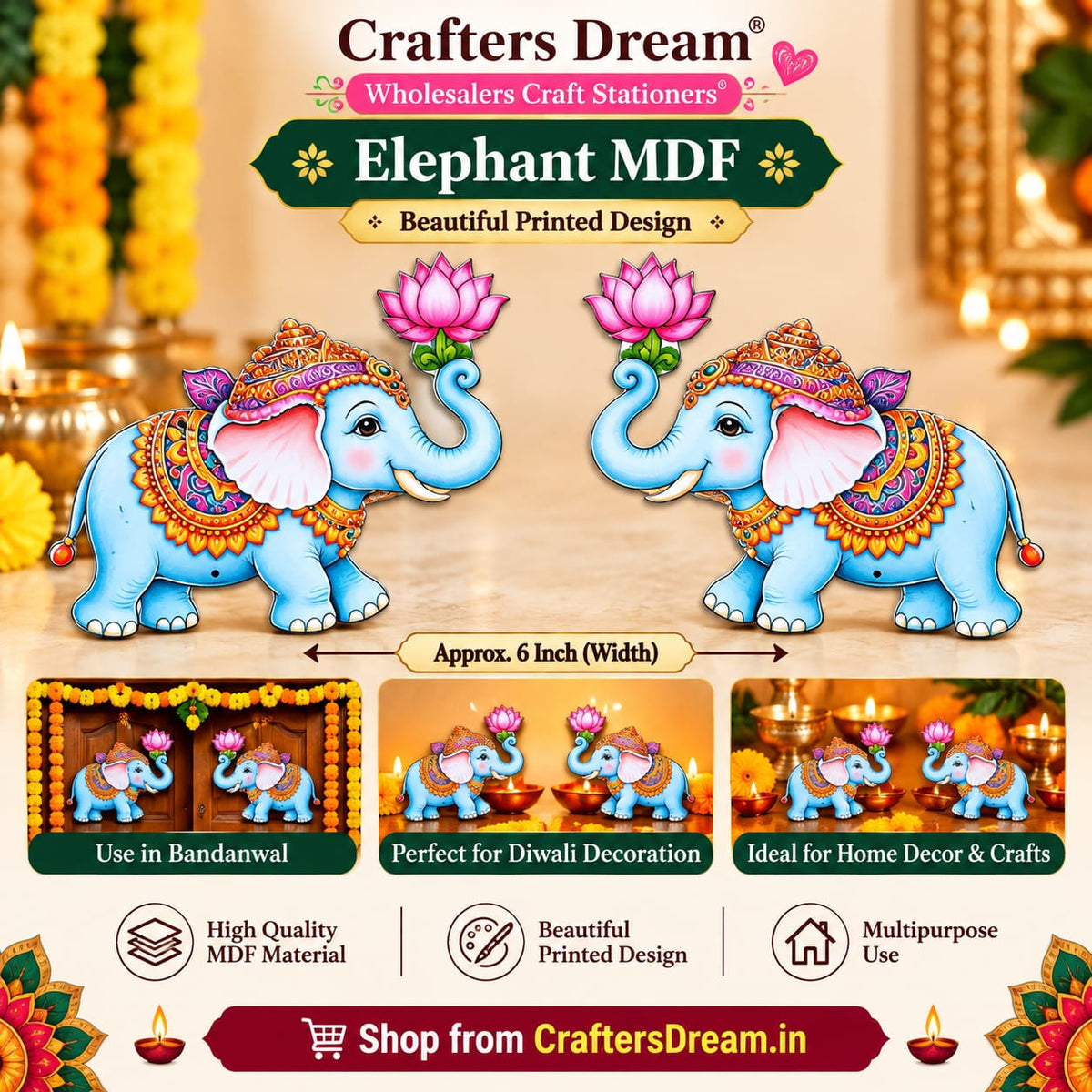 MDF Elephant (6inch Approx) - 10pc