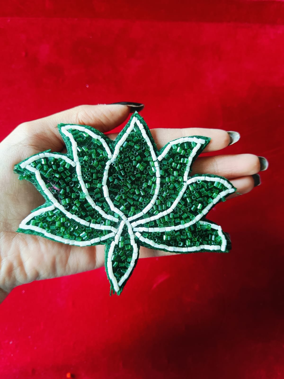 Dark Green Lotus Flower Buti Patches - 10pc