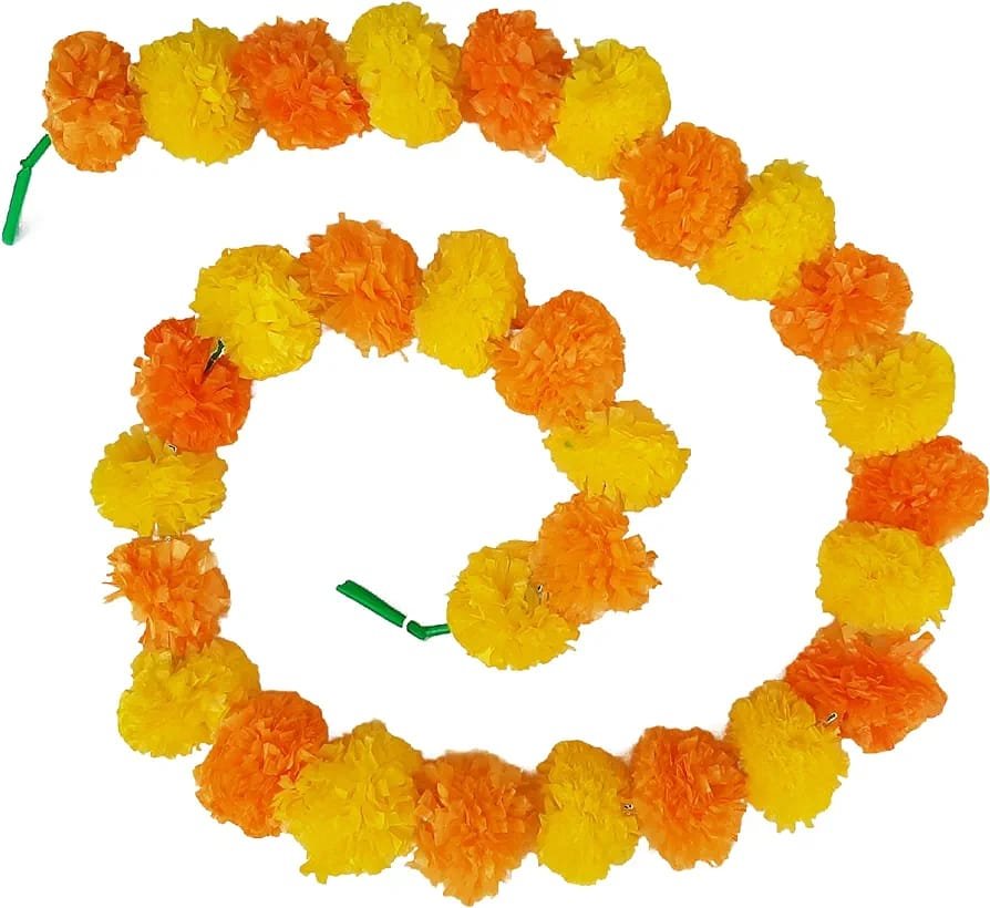 Artificial Flowers Marigold Garlands / Gende Phool (Lemon Yellow & Yellow) – Pack of 5