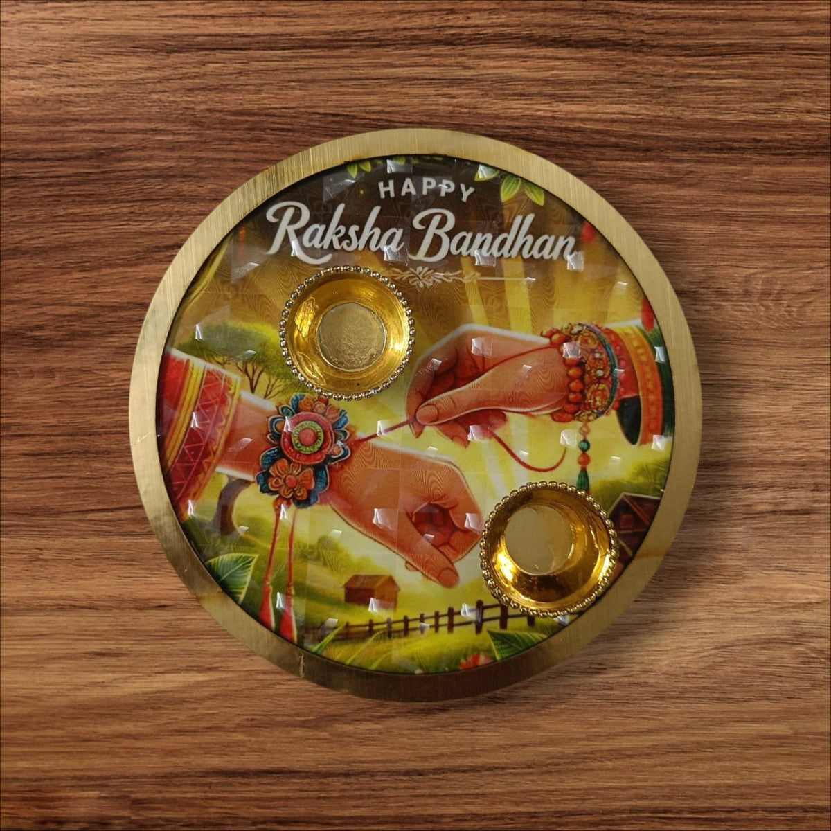 MDF Rakhi Plates With Roli Chawal Katori 6inch