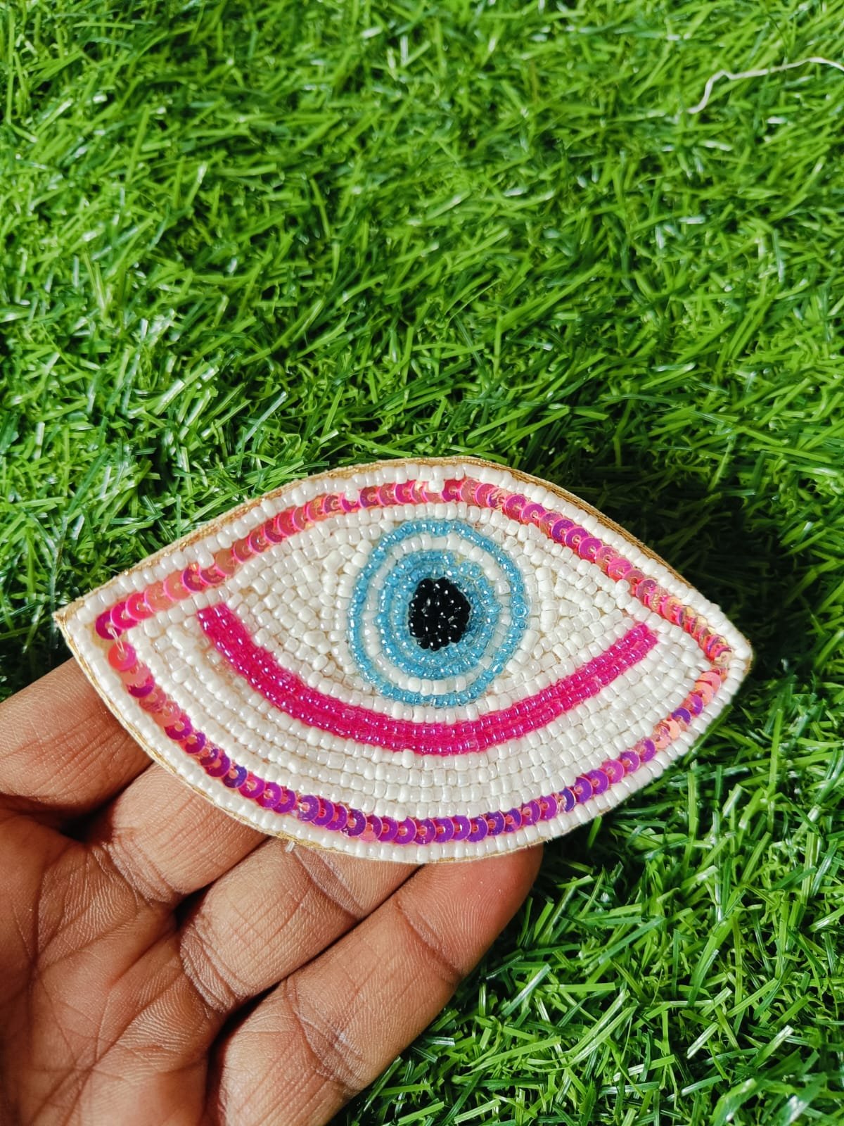 Pink White Eye Evil Eye Buti Patches - 10pc