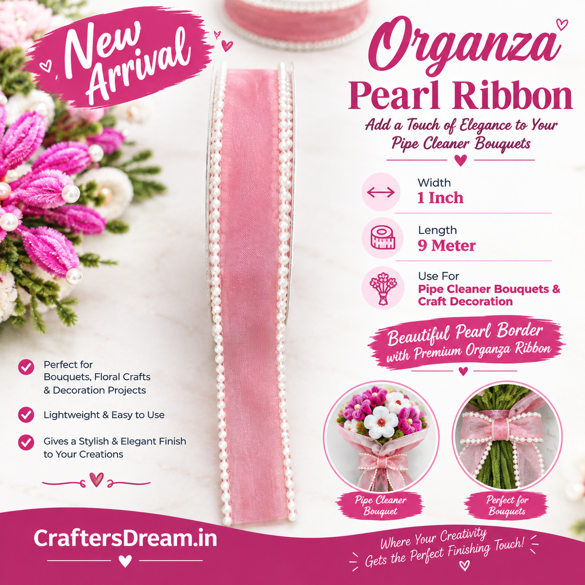 Organza Pearl Ribbon 9metre - 1pc