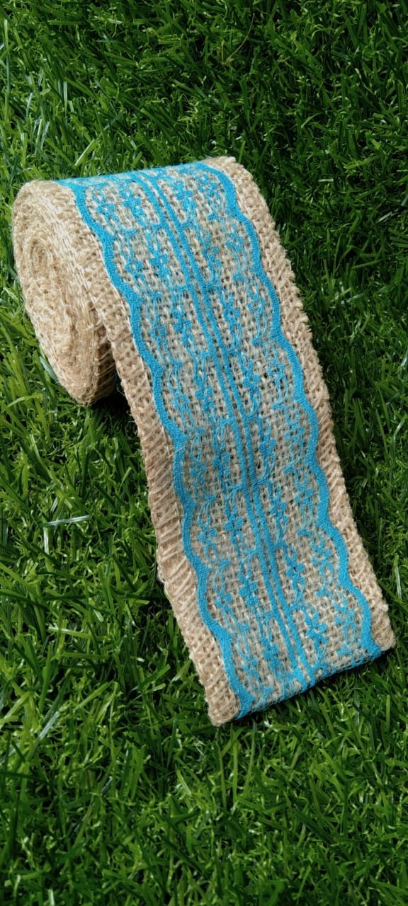 Jute and Net Lace- 1 roll- 3 mtr - Light Blue