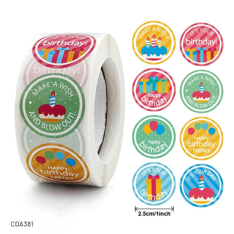 Happy Birthday Sticker – 500 pieces each roll – CDA381