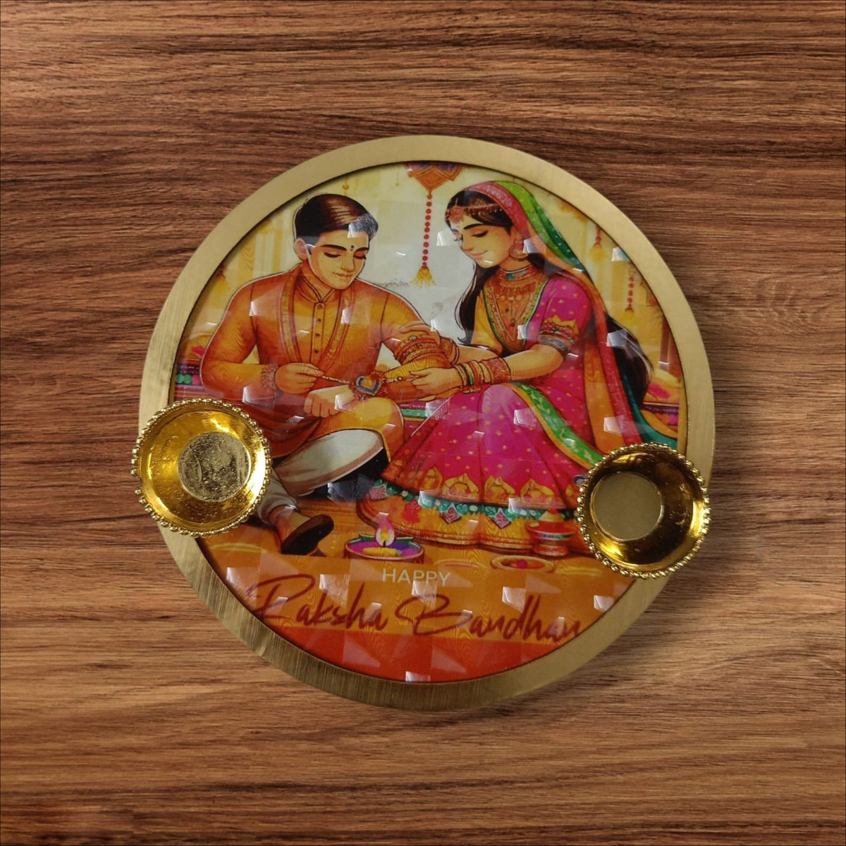 MDF Rakhi Plates With Roli Chawal Katori 6inch