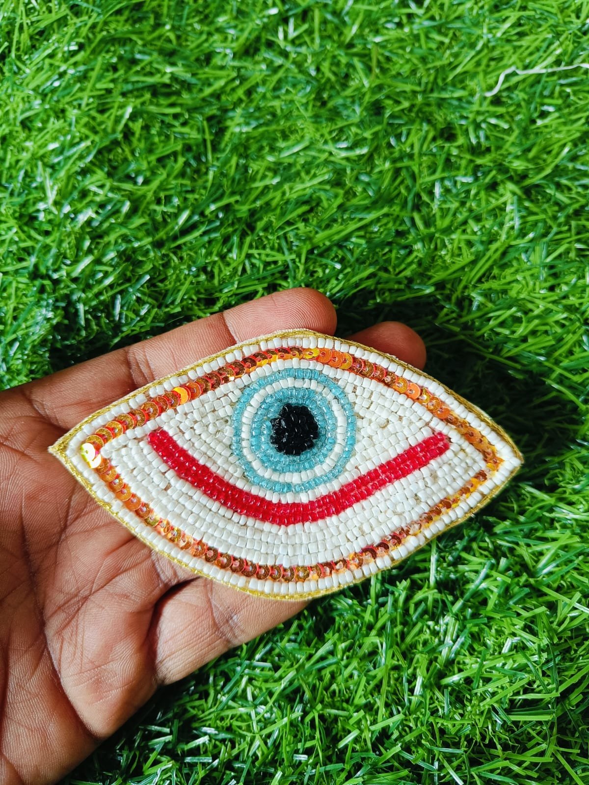 Golden White Eye Evil Eye Buti Patches - 10pc