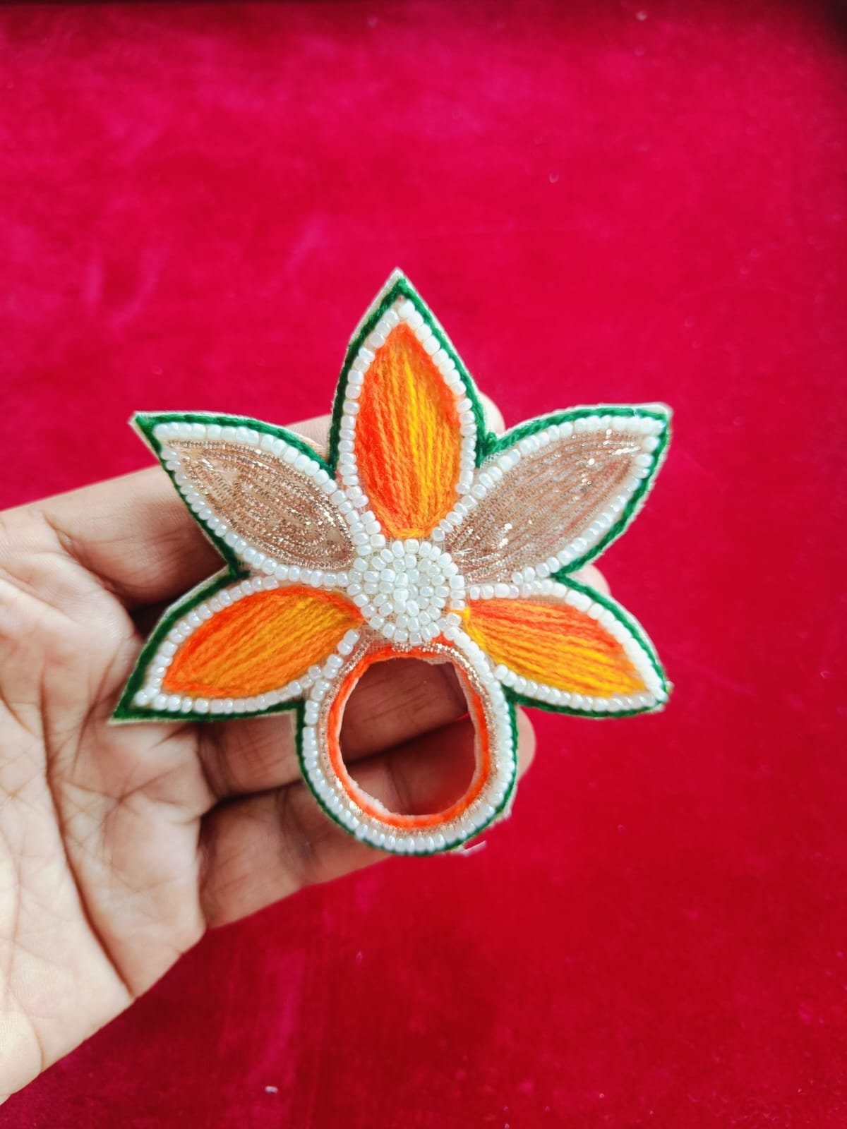 Orange Golden Flower Buti Patches - 10pc