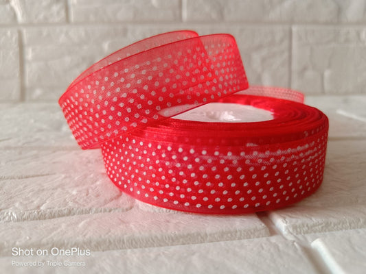 Organza  Polka Dot Ribbon 1 inch – Red