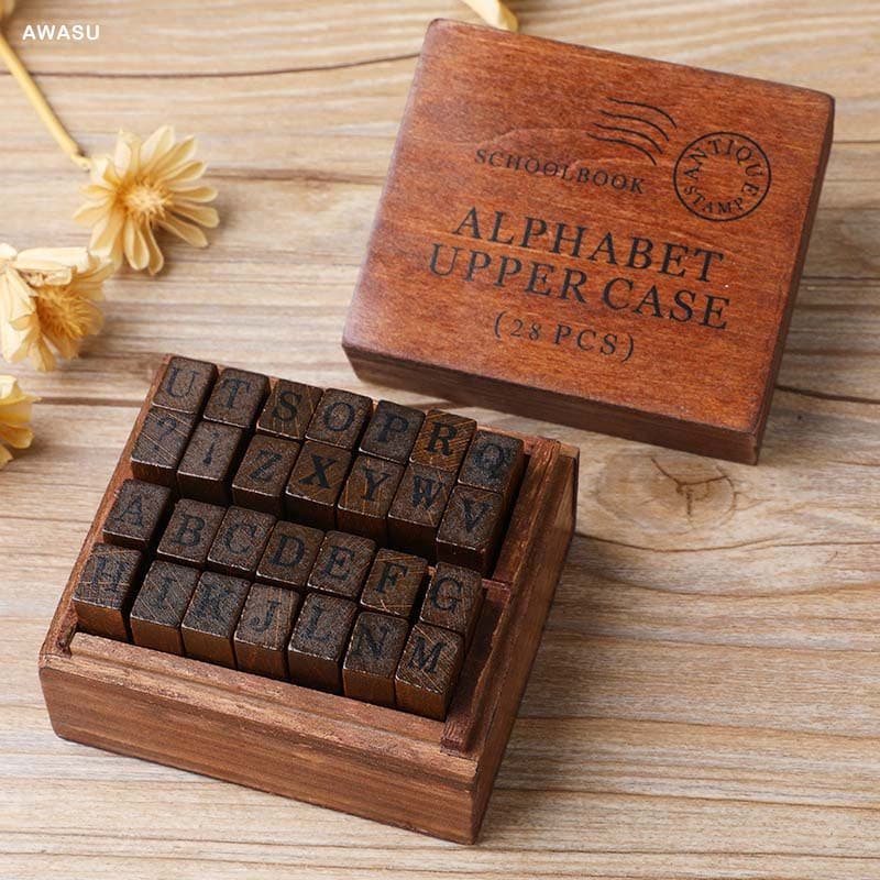 Wooden Vintage Letter Stamp Upper Case (28Pc)