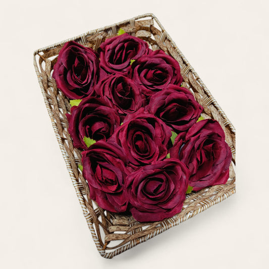 Artificial Mahroon Rose Flower 3inch - 5pc