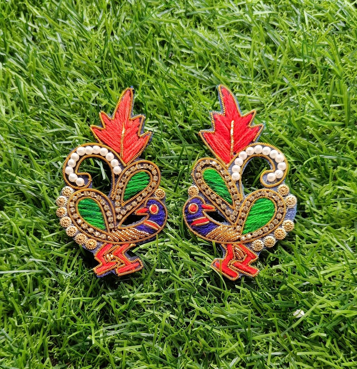 Multi Peacock Buti Patches (9*5inch) - 1pair