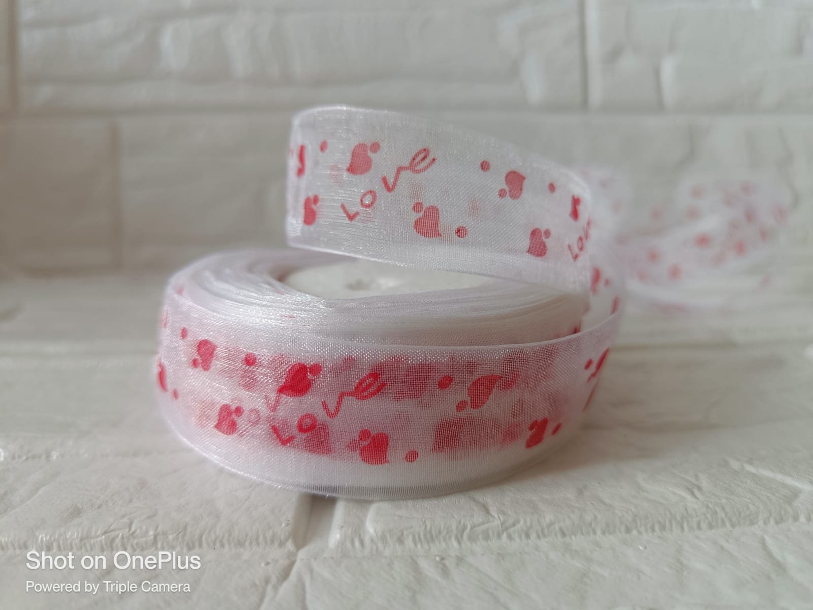 Love Organza Ribbon 1 inch –White