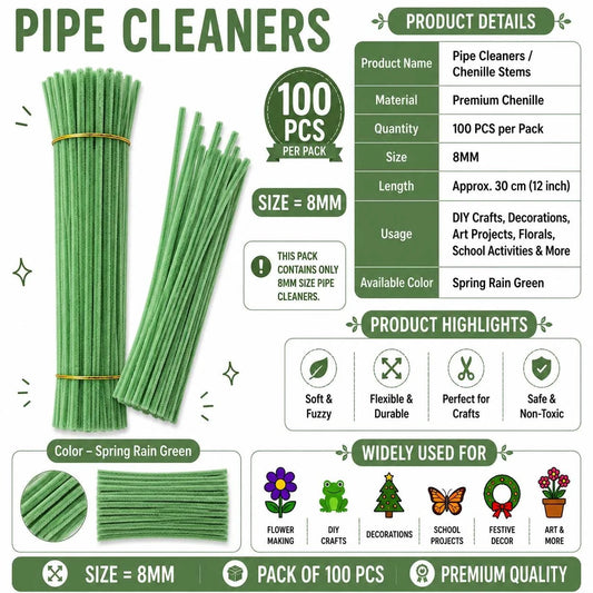 Plain Pipe Cleaners 8mm (Spring Rain Green) - 100pc