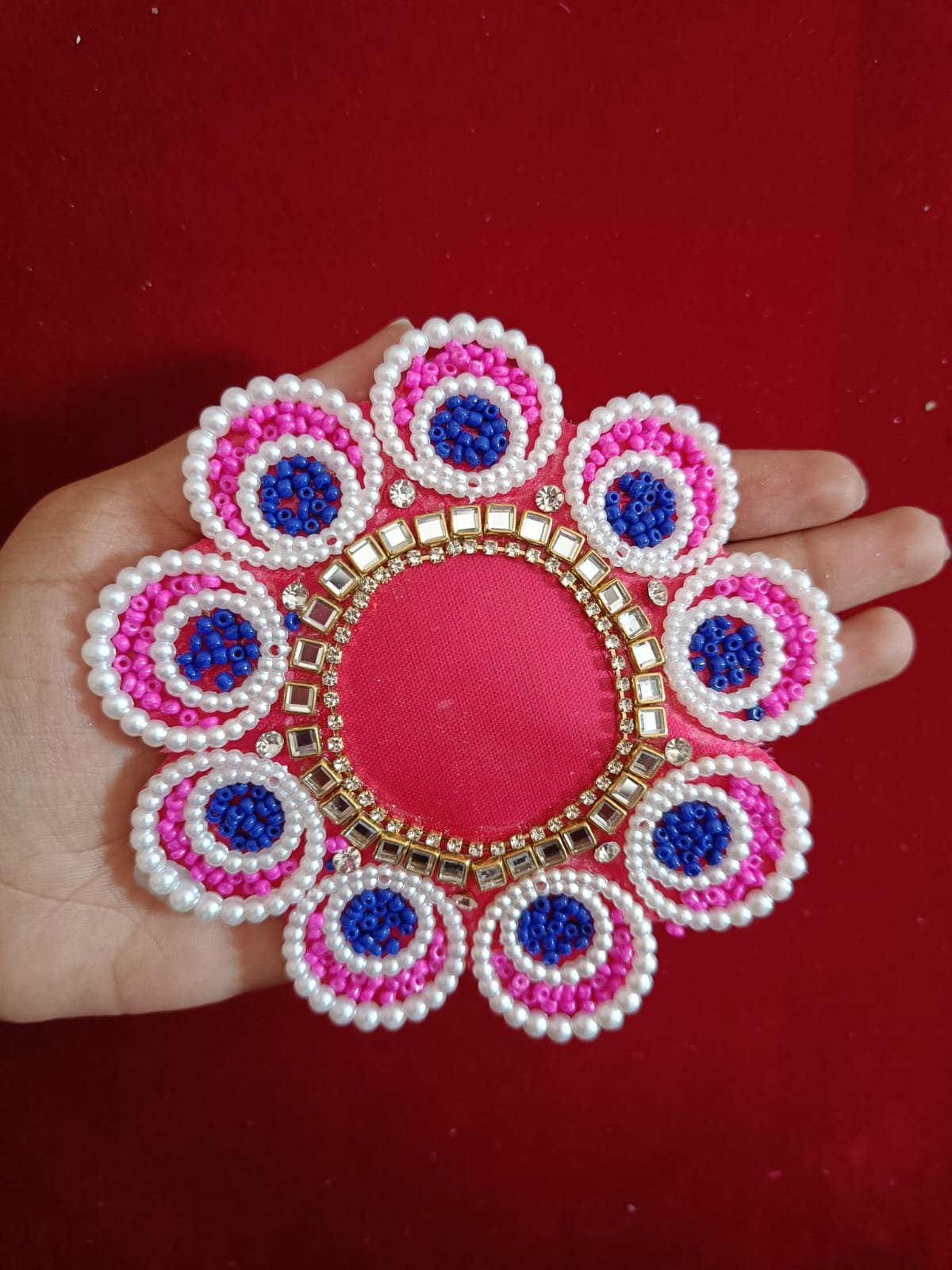 Pink White Round Buti Patches - 5pc