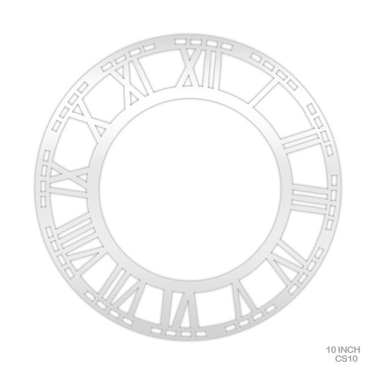 ACRYLIC CLOCK SILVER 10 INCH ROMAN (CS10)