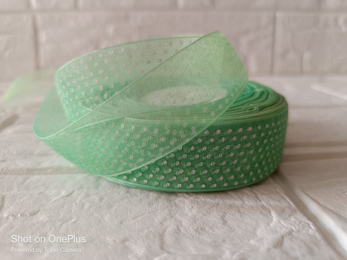 Organza  Polka Dot Ribbon 1 inch – Light Green