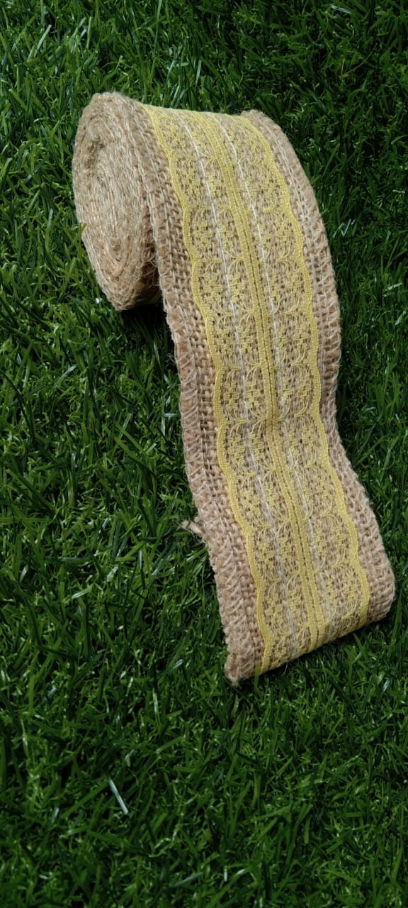 Jute and Net Lace- 1 roll- 3 mtr- Yellow