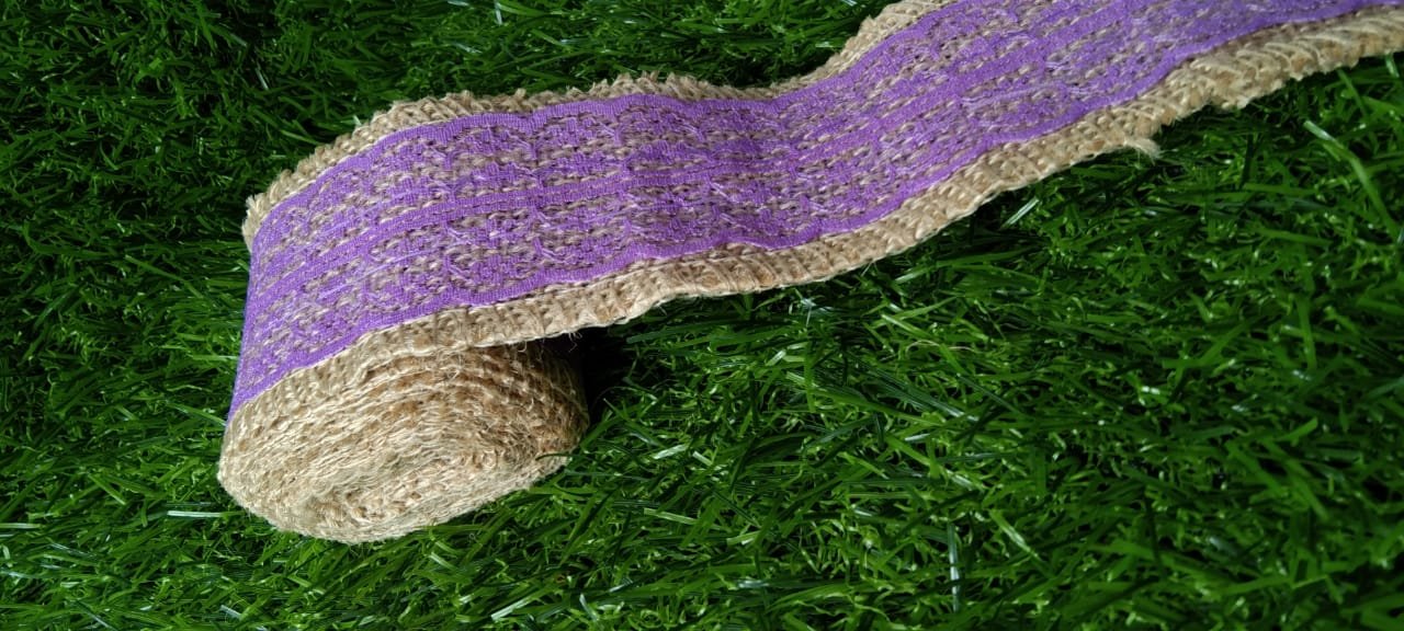 Jute and Net Lace- 1 roll- 3 mtr- Purple