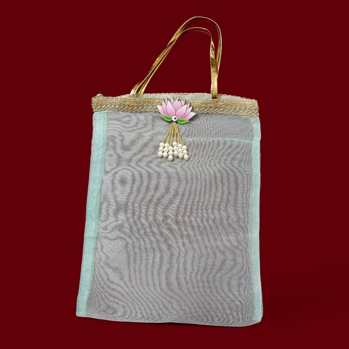 Organza Hand bag Light Blue (10*8inch) - 1pc