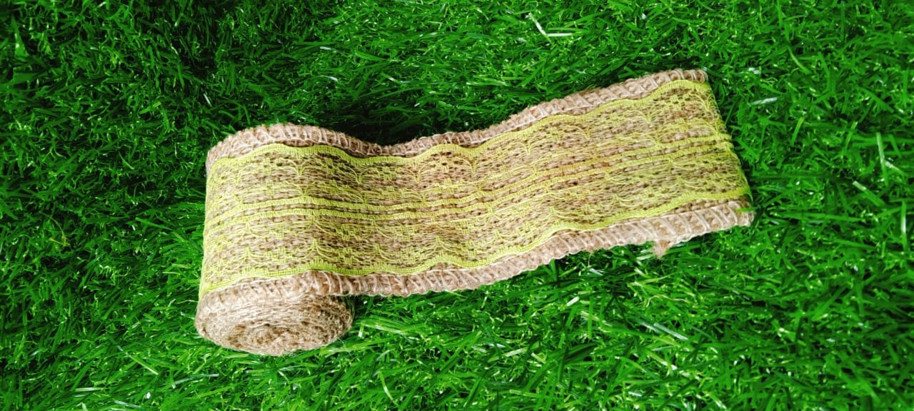 Jute and Net Lace- 1 roll- 3 mtr - Parrot Green