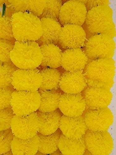 Artificial Flowers Marigold Garlands for Decoration (Lemon Yellow) - Pack of 5
