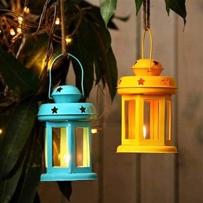 Hanging Lantern Decorative Tea Light Holder(Sky Blue)-1pc